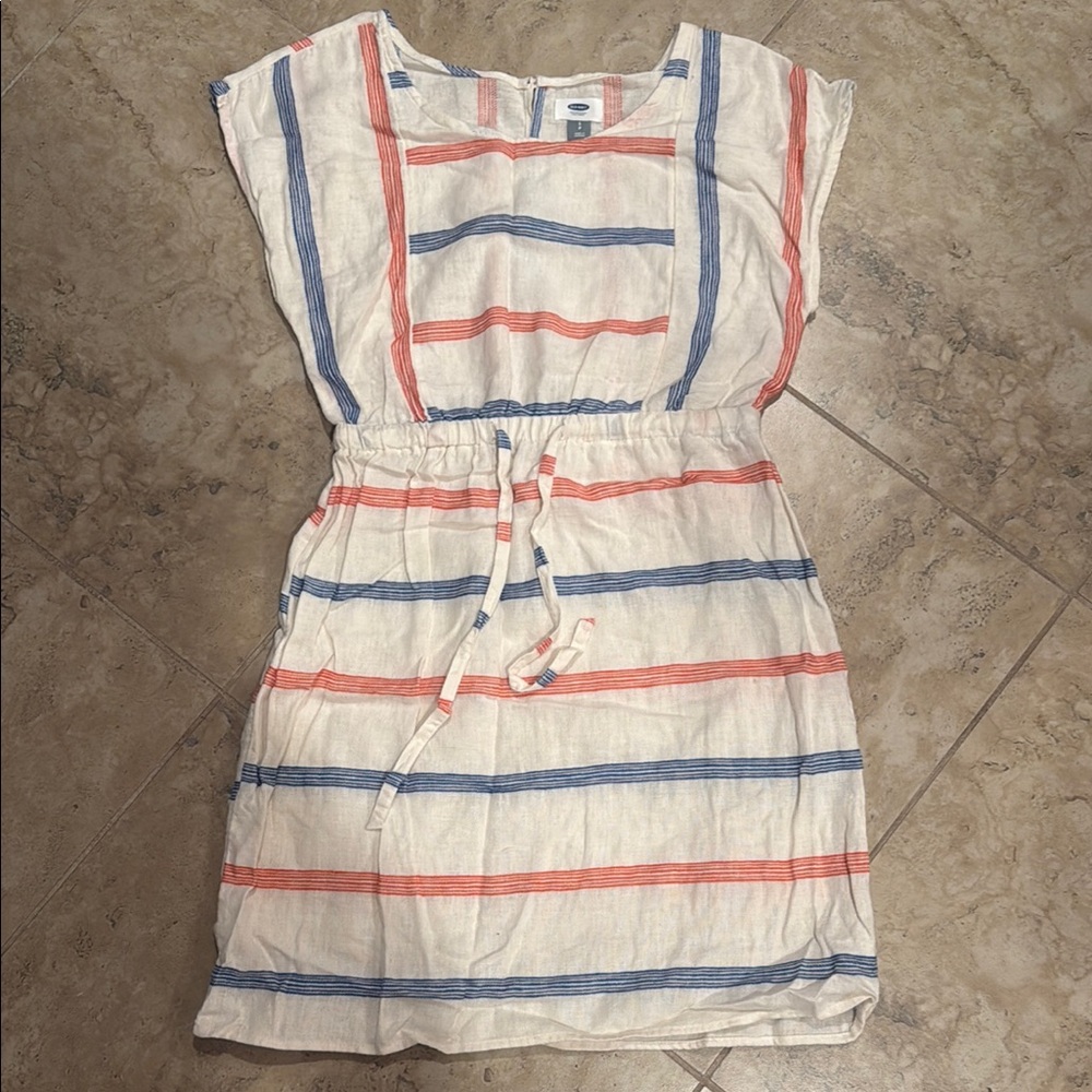 Old Navy Striped Linen Dress with Tie Waist